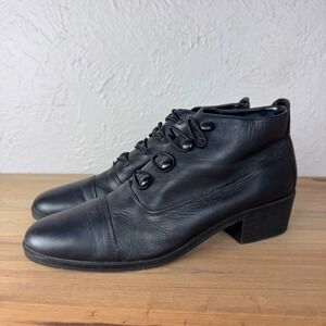Vintage 90s Nicole Black Leather Victorian Button Ankle Boots - Size 9M